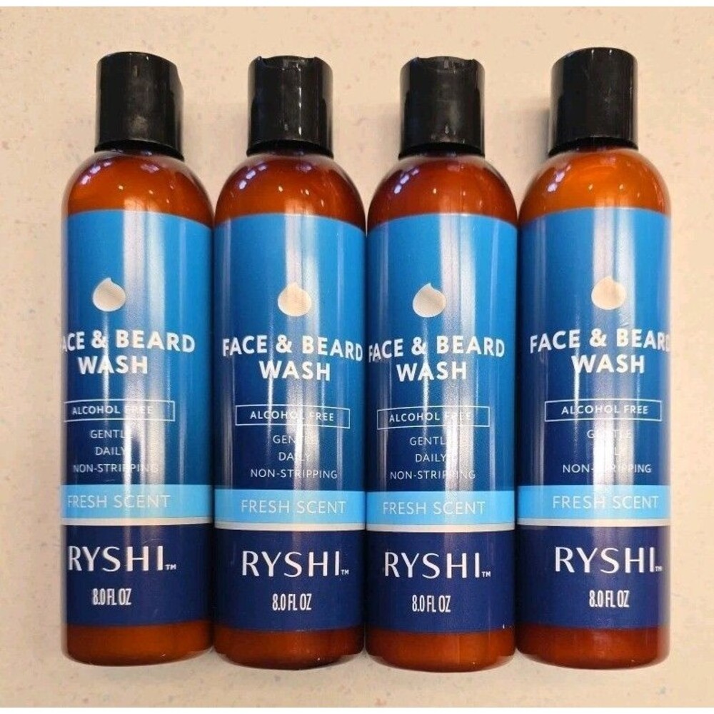 Lot Of 4 Ryshi Face & Beard Wash Fresh Scent 8oz Gentle Daily Non-Stripping NEW